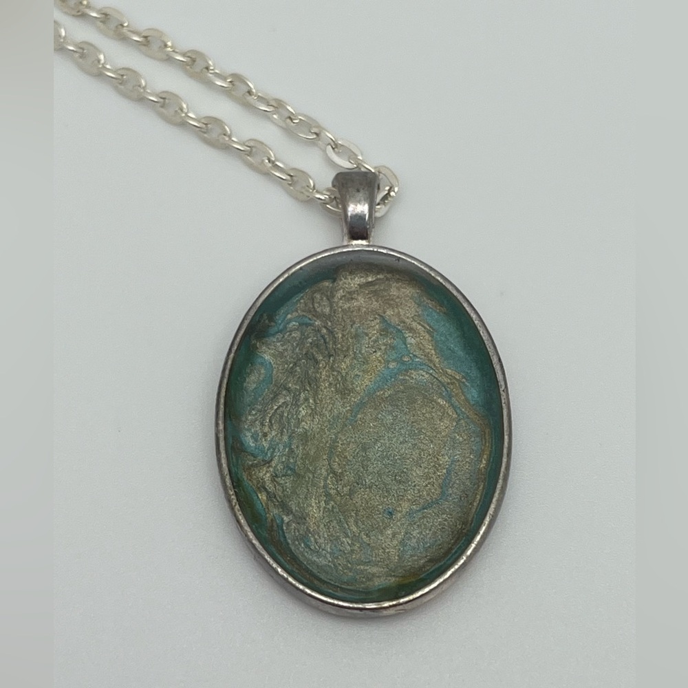 Silver and Blue Painted Pendant Necklace
